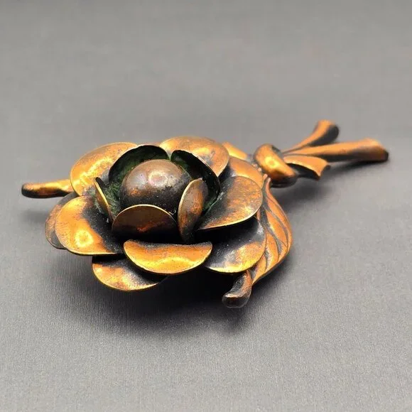 VTG Copper Flower Brooch Pin 2.5" Layered Petals Dimensional Design Statement - Picture 2 of 6